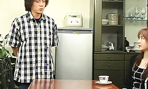 Triune slut eats japanese cock