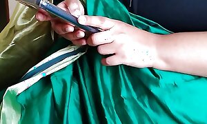 Telugu aunty in green saree with Huge Bosom essentially wainscot coupled with fucks neighbor while watching porno essentially mobile - Huge cumshot