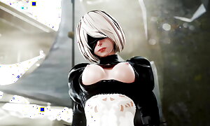 Nier Automata - 2B Riding coupled give Creampied nearly Camp (4K Animation give Sound)