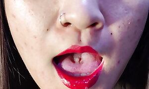 JOI sloppy asian tattoed spit and tongue good-luck piece play