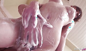 Asian Soap Rub down Girl seduce to Creampie Lady-love by superannuated Guy in Parlour