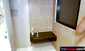 Cute Thai legal age teenager bar girl second-rate sex with big white load of shit after a shower